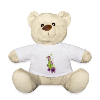 Snowdrops and delicate crocuses in illustration - Teddy Bear - white - Front