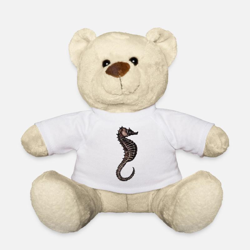 Watercolor Seahorse Pattern - Teddy Bear - white