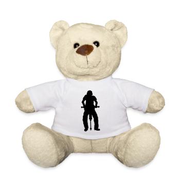 Construction worker Jackhammer Silhouette - Teddy Bear - white - Front