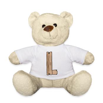 Letter L Wood Wooden Letter Name - Teddy Bear - white - Front