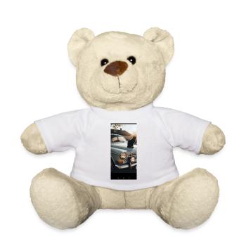 Black cat on vintage car - Teddy Bear - white - Front