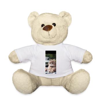 Cute Scottish fold cat, bonia,picknic and old car - Teddy Bear - white - Front