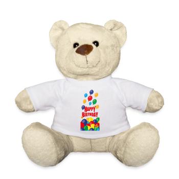 Happy Birthday mit vielen Luftballons. - Teddy - Weiß - Vorne