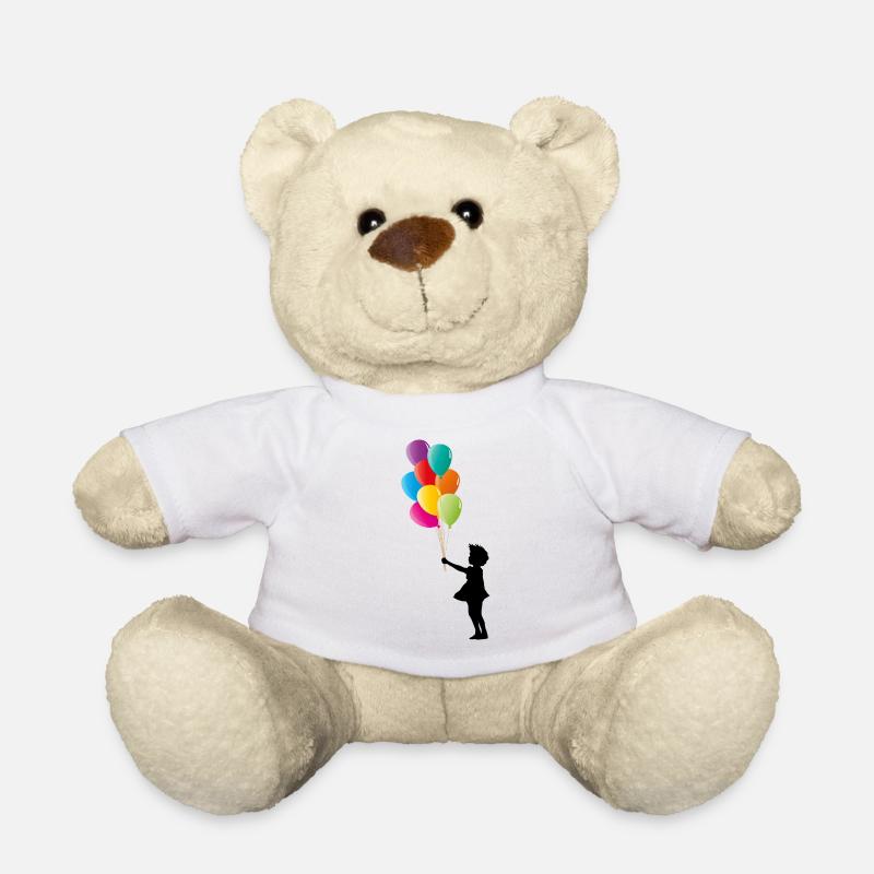 Mädchen mit bunten Luftballons - Teddy - Weiß