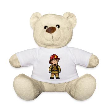 Little firefighter hero in equipment - Teddy Bear - white - Front