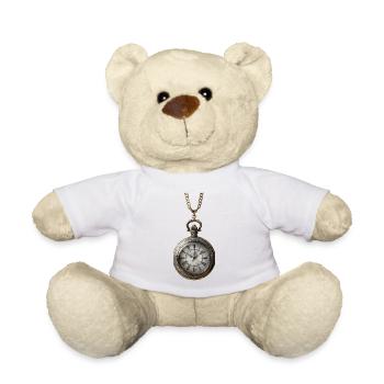 Antique gilded clock on chain - Teddy Bear - white - Front