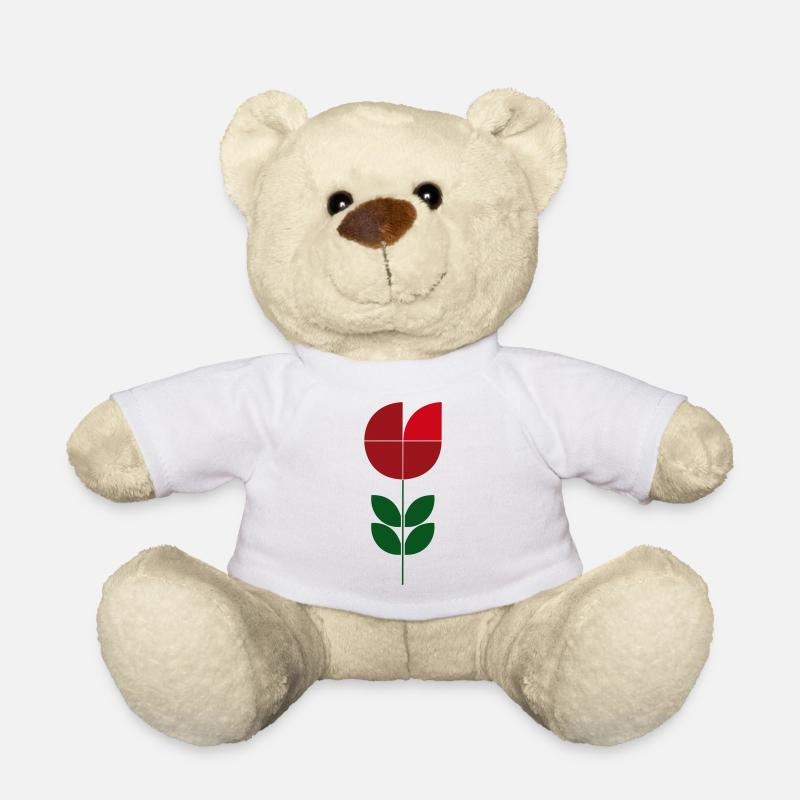 Minimalist Red Green Flower - Teddy Bear - white