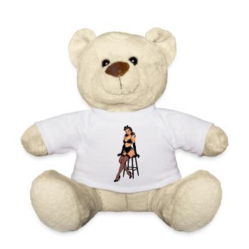 Pin-up-Frau in schwarzer Dessous - Teddy - Weiß - Vorne