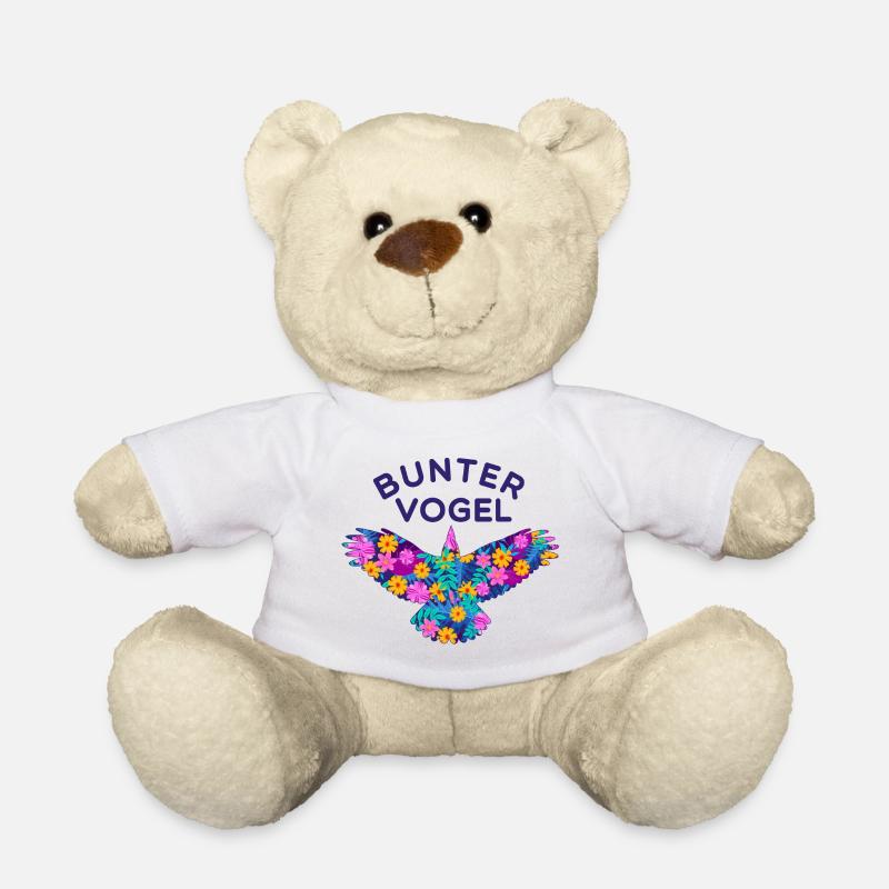 Bunter Vogel und Blumen - Teddy - Weiß