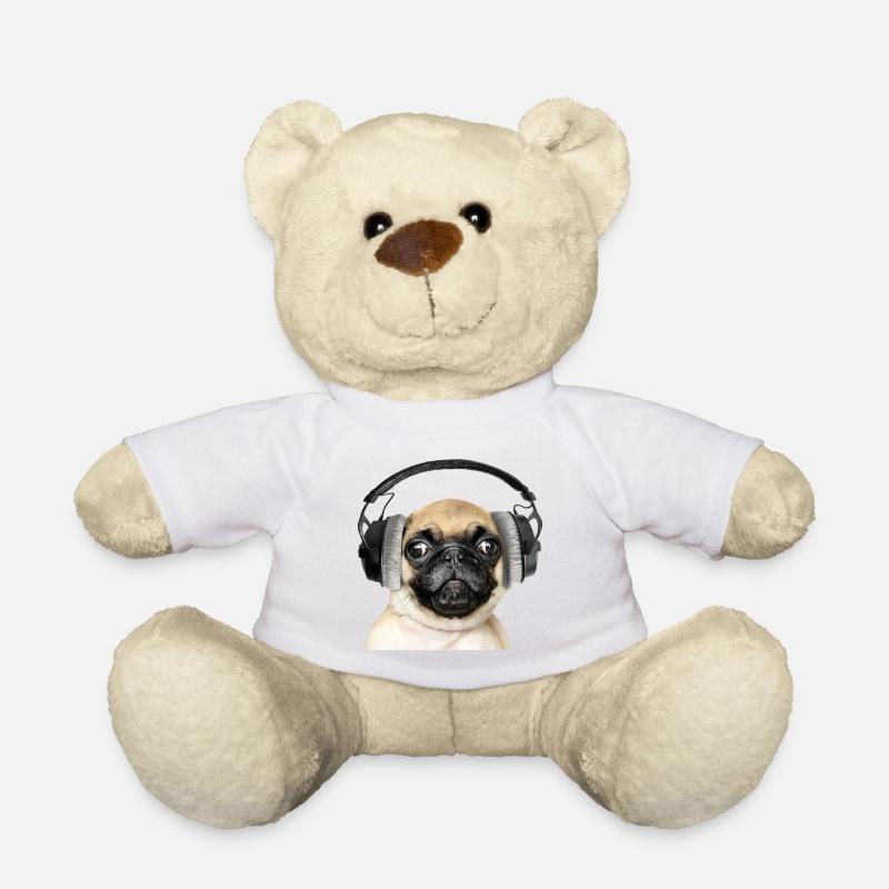 Mops mit Kopfhörer - Teddy - Weiß