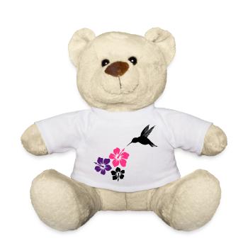 Kolibri mit Hibiskusblüten, hummingbird - Teddy - Weiß - Vorne