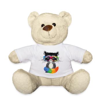 Waschbär mit Brille in Regenbogen Farben - Teddy - Weiß - Vorne