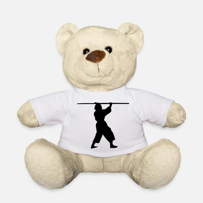Kobudo mit langem Bo über dem Kopf Schattenfigur - Teddy - Weiß