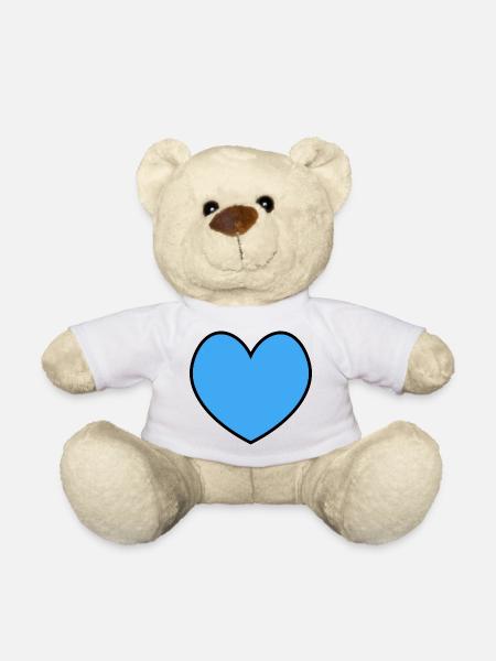Heart blue black outline - Teddy Bear - white