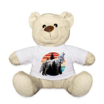 heulender Wolf Doppelbelichtung mit Retro Sunset - Teddy - Weiß - Vorne