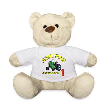 Achtung ich bin jetzt 1 - Kinder T-Shirt - Teddy - Weiß - Vorne