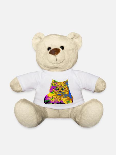 Bunte Katze - Teddy - Weiß