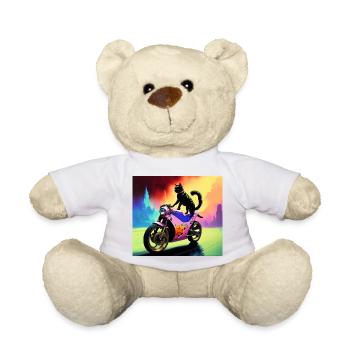Cat on motorcycle - Teddy Bear - white - Front