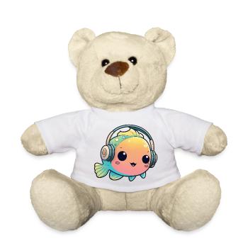 Kawaii Cute Happy Colorful Fish avec des écouteurs - Nounours - blanc - Devant