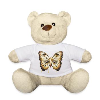 hand-drawn gold shiny butterfly - Teddy Bear - white - Front