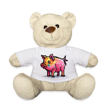 Pig in 8 bits and with pixels - Teddy Bear - white - Front