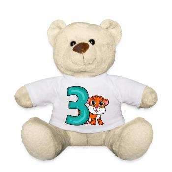 3 birthday 3 years old with animal motif - three - Teddy Bear - white - Front