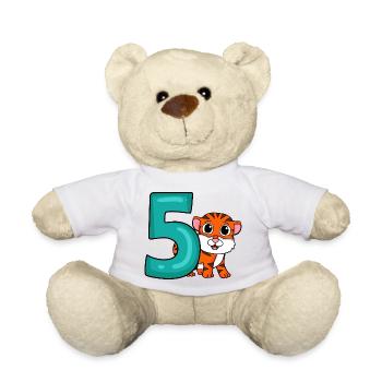 5 Birthday 5 years old with animal motif - five - Teddy Bear - white - Front