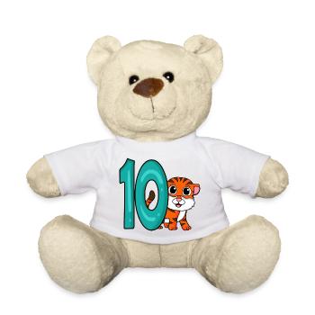 10th Birthday Motif Tiger - ten years - Teddy Bear - white - Front