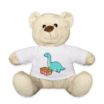 hugadino Dino mit Geschenk, süßer Dinosaurier - Teddy - Weiß - Vorne