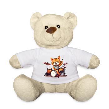 Schlagzeug Schlagzeuger Katze Drums Band Lustig - Teddy - Weiß - Vorne