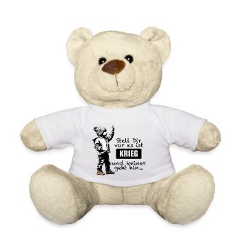 Anti Krieg - Junges Kind mit erhobenem Zeigefinger - Teddy - Weiß - Vorne