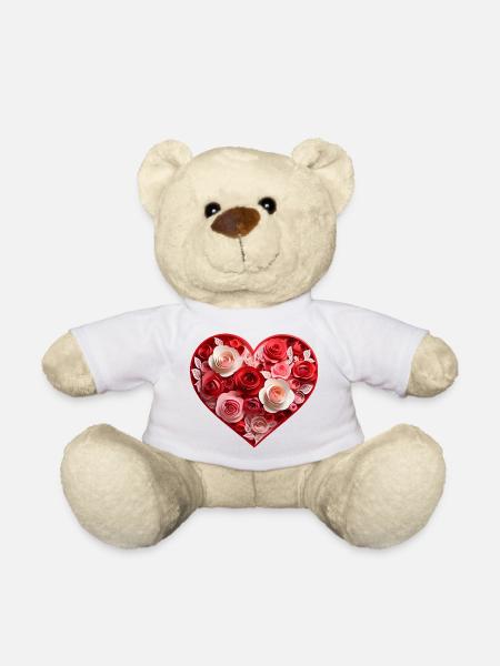 Rose Heart - Teddy Bear - white
