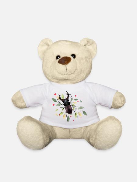 prächtiger dunkler Hirschkäfer mit grünen Blätter - Teddy - Weiß
