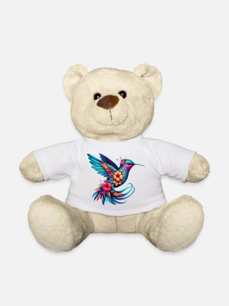 Colibri décoré de fleurs - Nounours - blanc