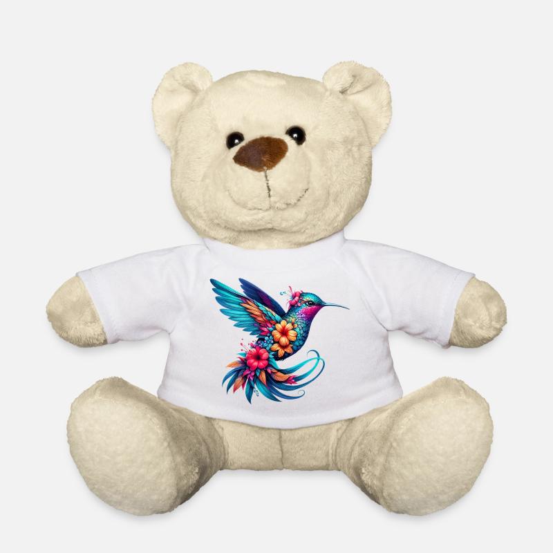 Colibri décoré de fleurs - Nounours - blanc