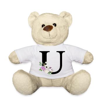 Lila Blumenbuchstabe u - Teddy - Weiß - Vorne