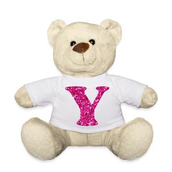 Buchstabe y rosa Glitzer - Teddy - Weiß - Vorne