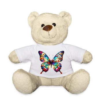 Papillon décoré de fleurs - Nounours - blanc - Devant