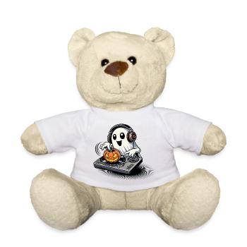 Joyeux fantôme d’Halloween en tant que DJ avec une citrouille - Nounours - blanc - Devant