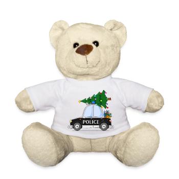 Polizeiauto Police Weihnachten schwarz - Teddy - Weiß - Vorne