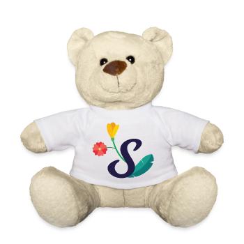 Elegant letter 'S' with flowers - Teddy Bear - white - Front