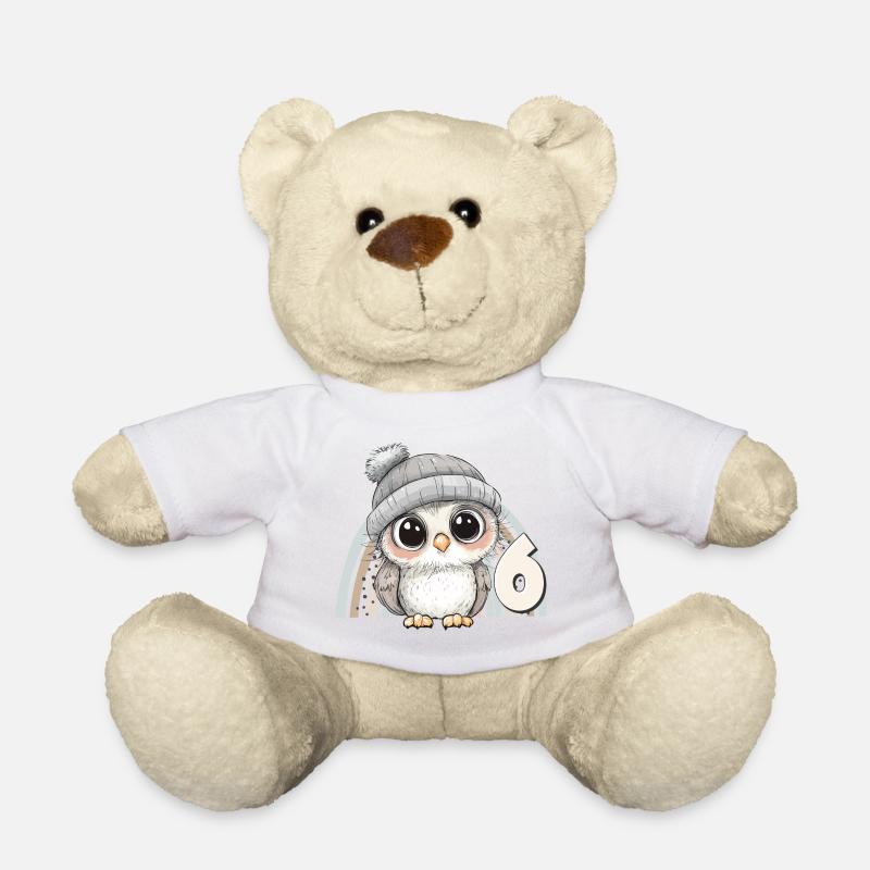 6. Geburtstag Eule Regenbogen Süß Niedlich - Teddy - Weiß