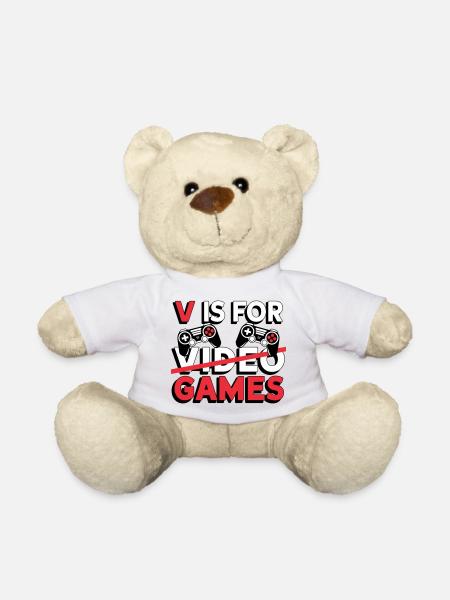 V is for Video Games Graphic - Teddy Bear - white