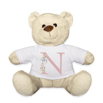 N Monogramme, Floral, Personnalisable - Nounours - blanc - Devant