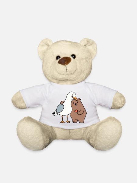 North Sea Seagull Brown Bear Friendship Love Lean - Teddy Bear - white