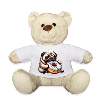 Cute Pug with Donut Cartoon Funny Snacking - Teddy Bear - white - Front