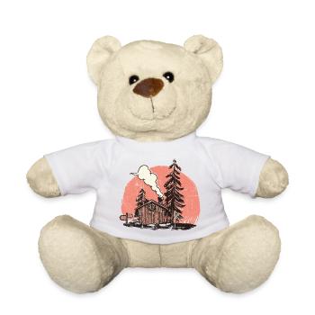 Cozy Forest Cabin Illustration - Teddy Bear - white - Front