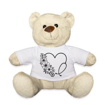 Floral Heart Stroller Design - Teddy Bear - white - Front