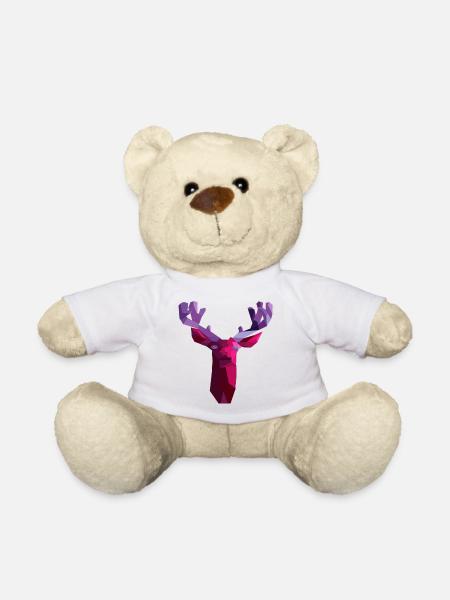Red geometric deer with amethyst horns - Teddy Bear - white