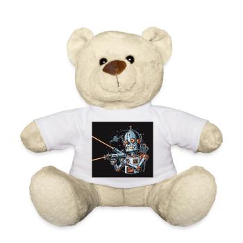 Retro Sci-Fi Roboter mit Laserwaffe - Teddy - Weiß - Vorne